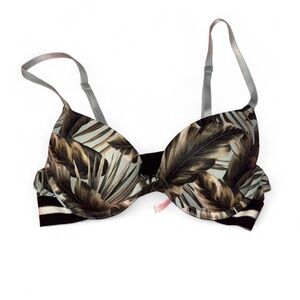 green & blue victoria’s secret pink feather print bra